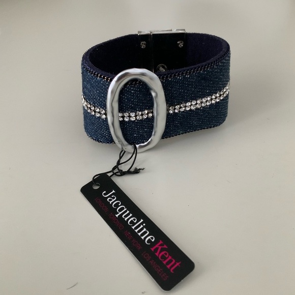 JACQUELINE KENT Denim Crystal Turn Lock Silver Statement Cuff Bracelet BRAND NEW - Picture 13 of 16